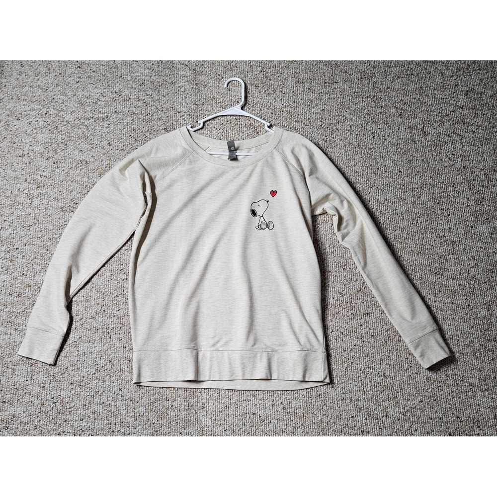 Instant Message Peanuts Snoopy Heart Sweatshirt Oatmeal Heather Crew Neck L